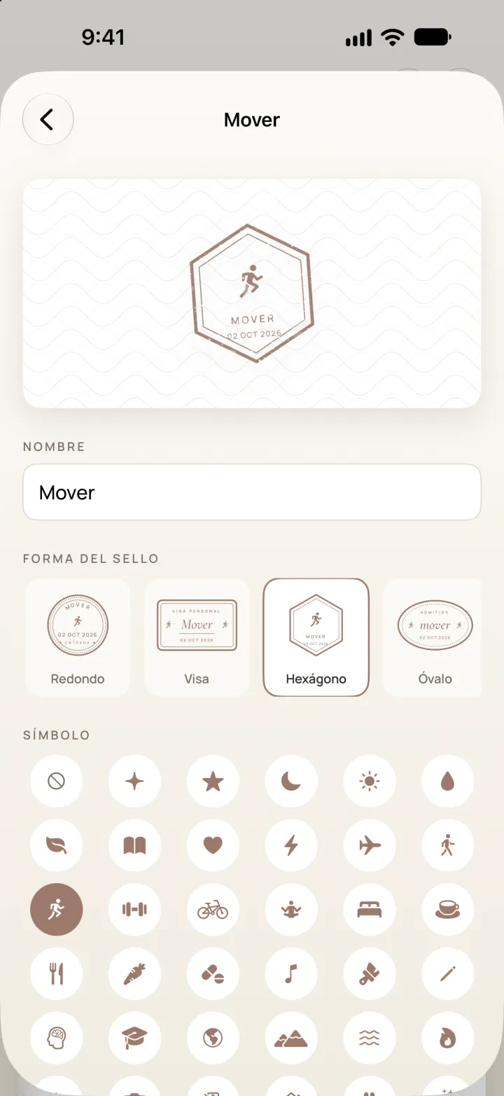 Editor de hábito con formas de sello y símbolos