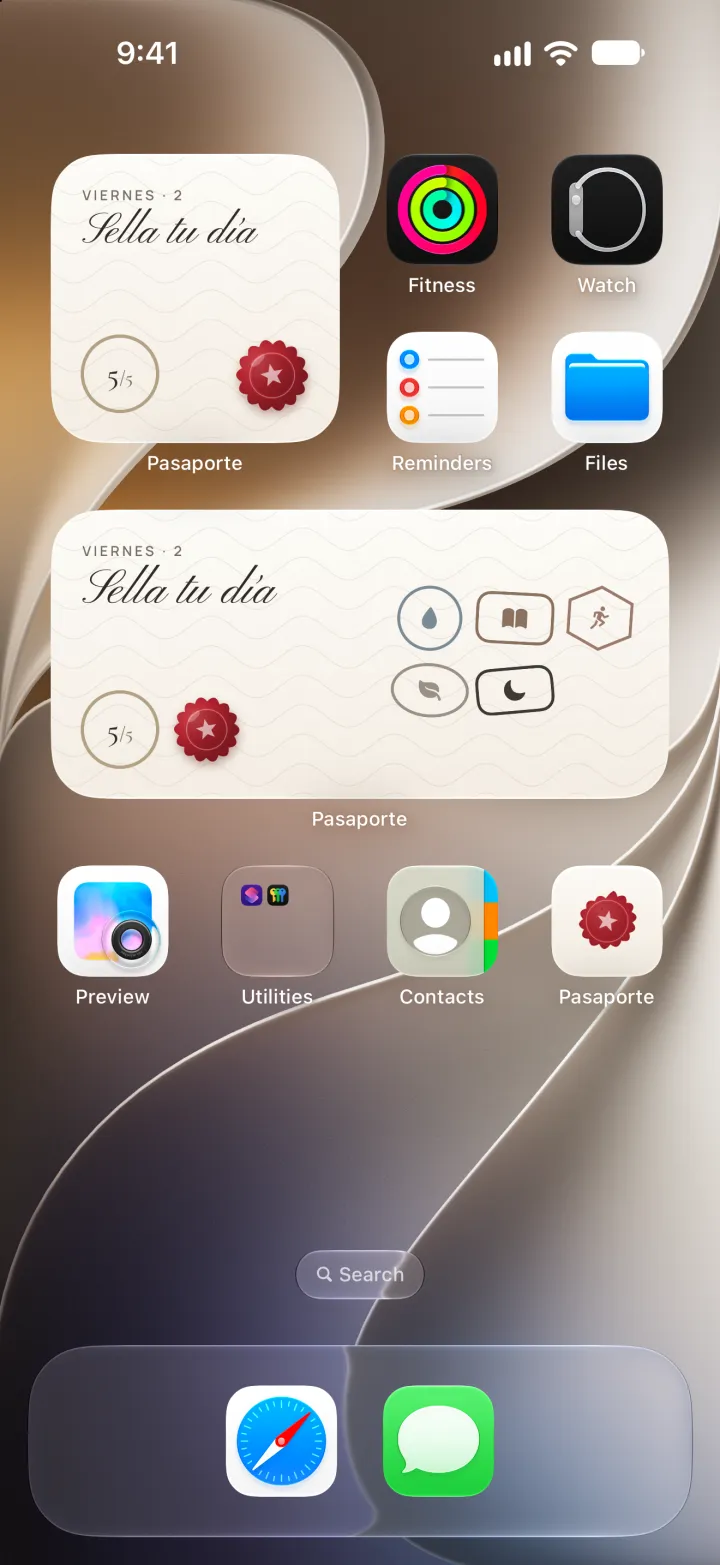 Widgets de Pasaporte en la pantalla de inicio